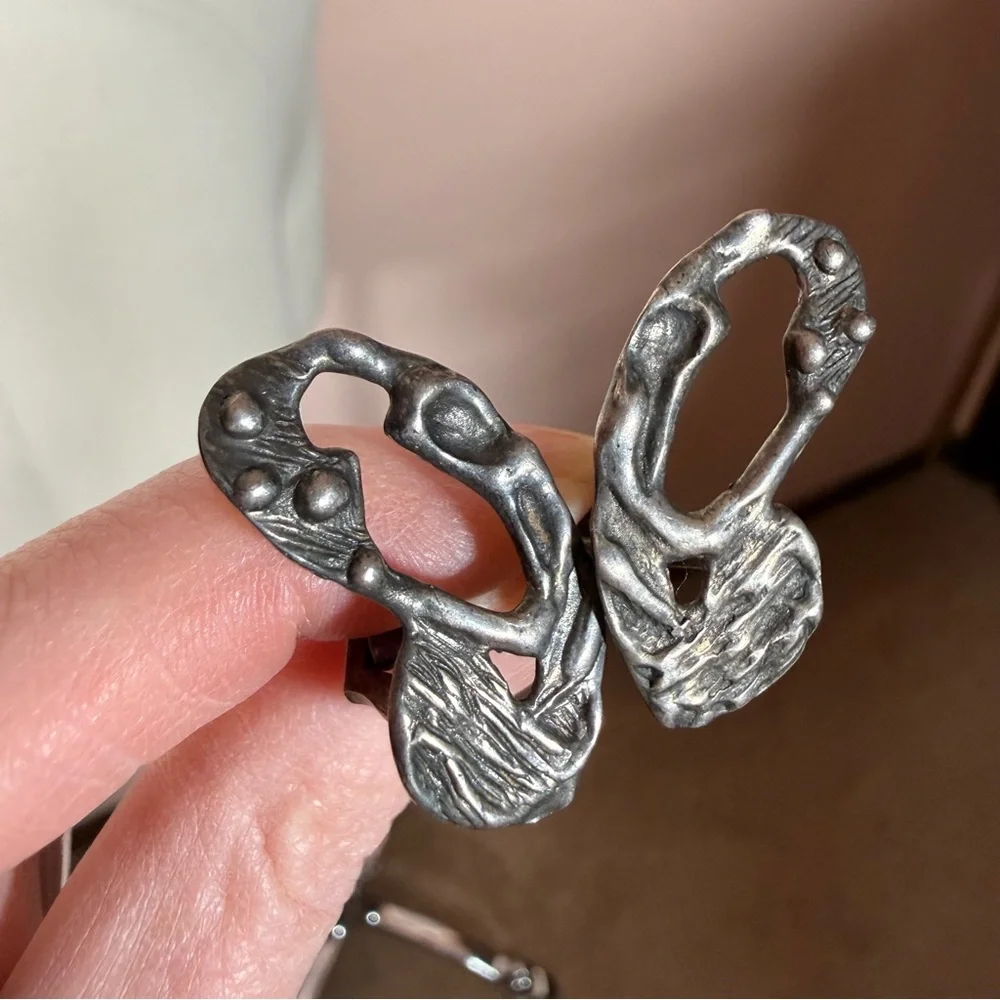 Vintage 1940's Jacob M. Oldak Sterling silver Brutalist modernist Cufflinks